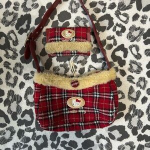 Hello Kitty Red plaid fur wallet and purse